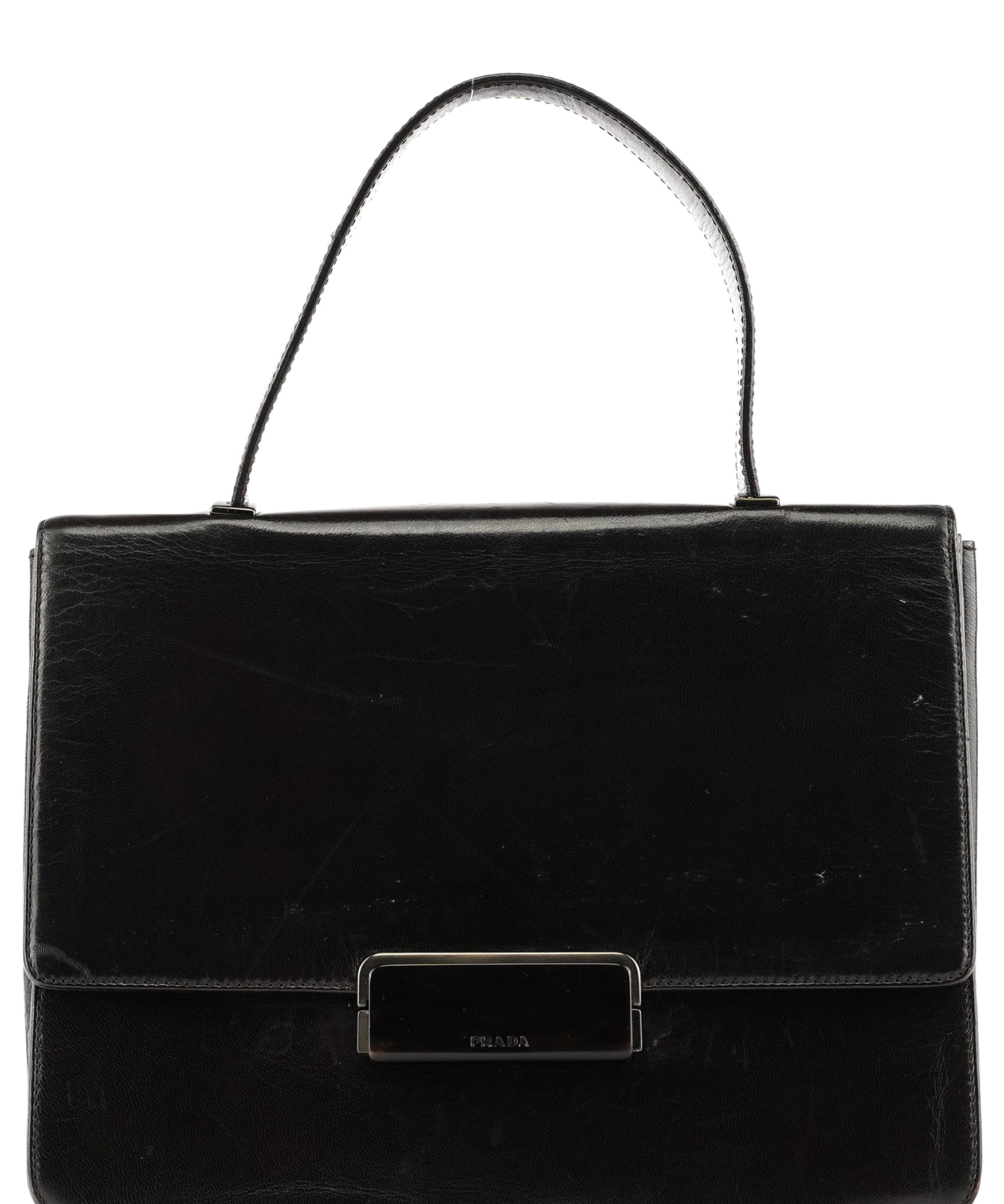 Prada Dark Brown Vitello Buckle Top Handle Bag