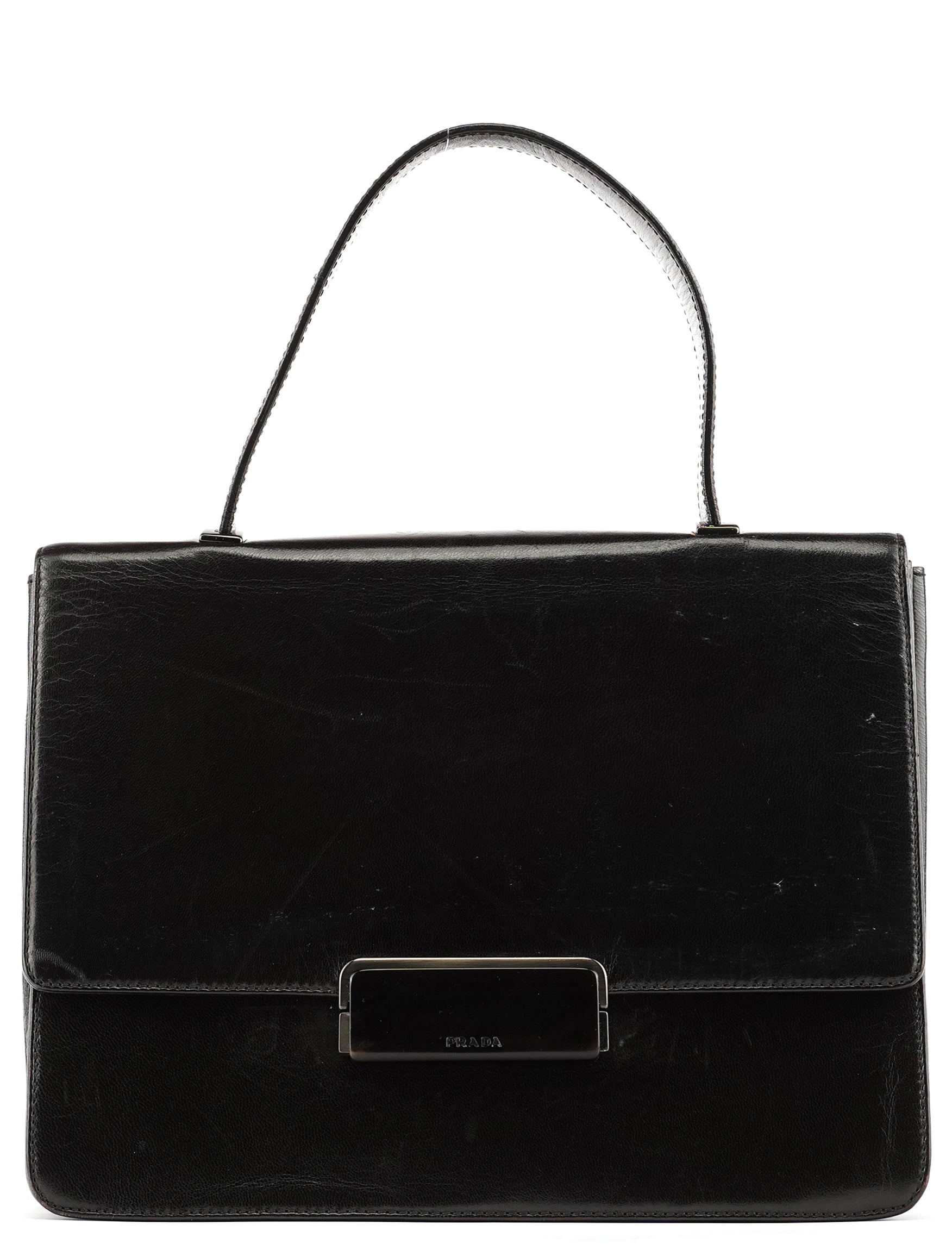 Prada Dark Brown Vitello Buckle Top Handle Bag