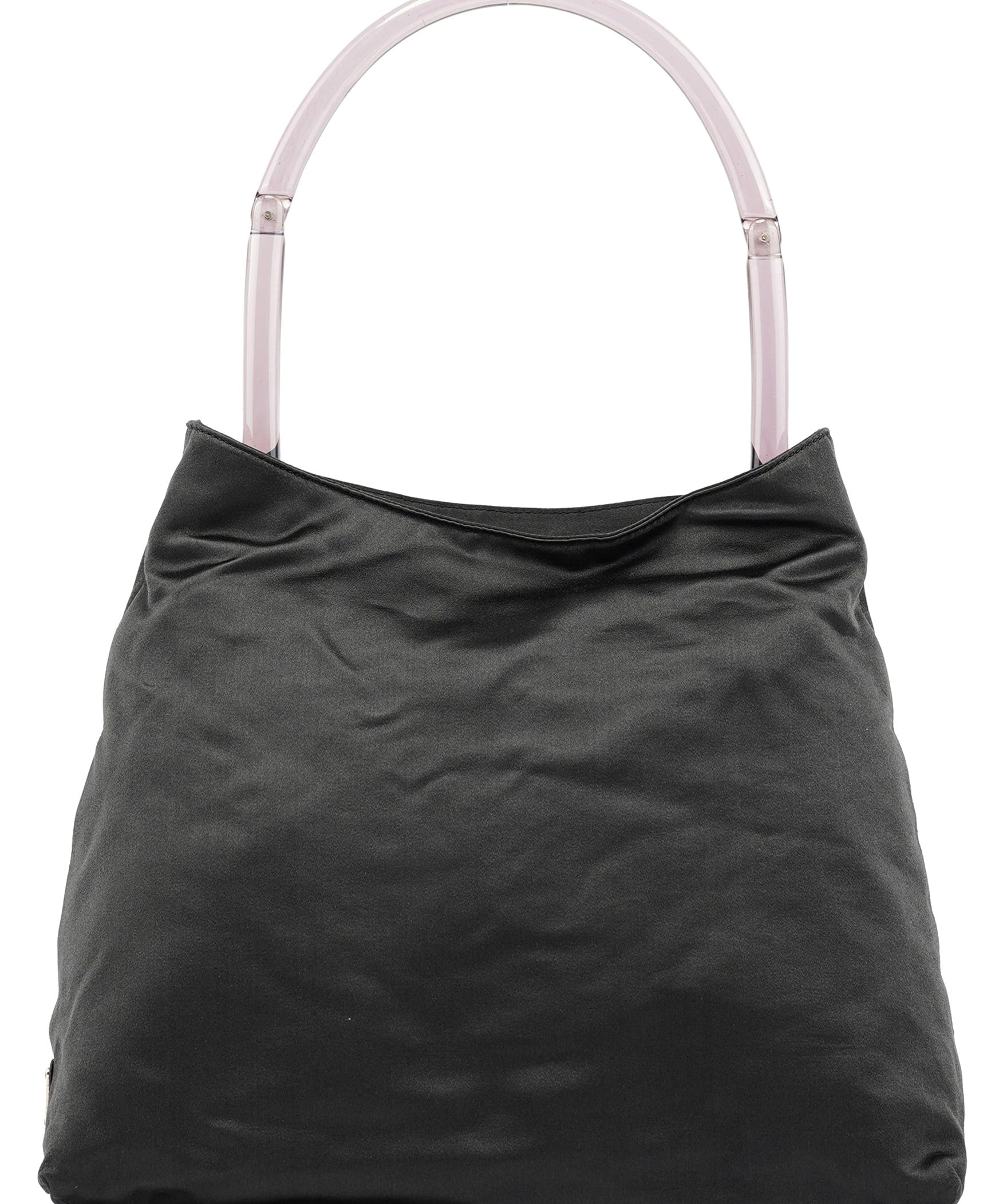 Prada Dark Grey Satin Plastic Handle Shoulder Bag