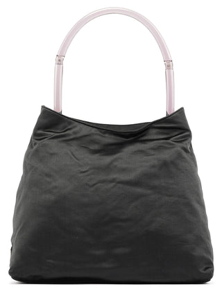 Prada Dark Grey Satin Plastic Handle Shoulder Bag