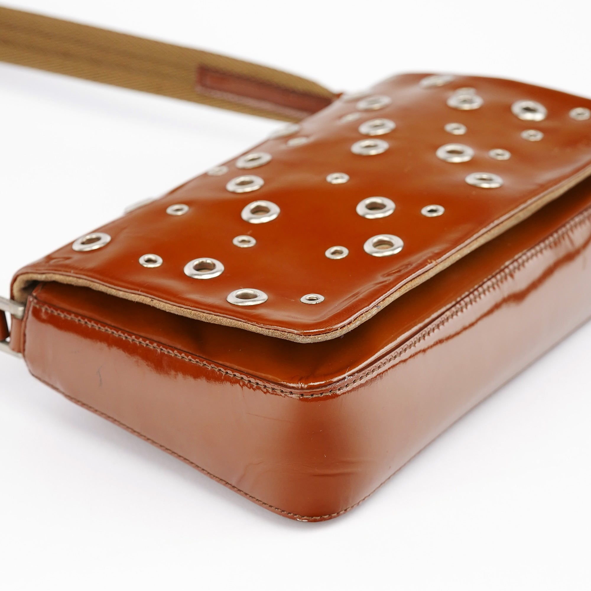 Prada Fall 1999 Brown Patent Leather Eyelet Shoulder Bag