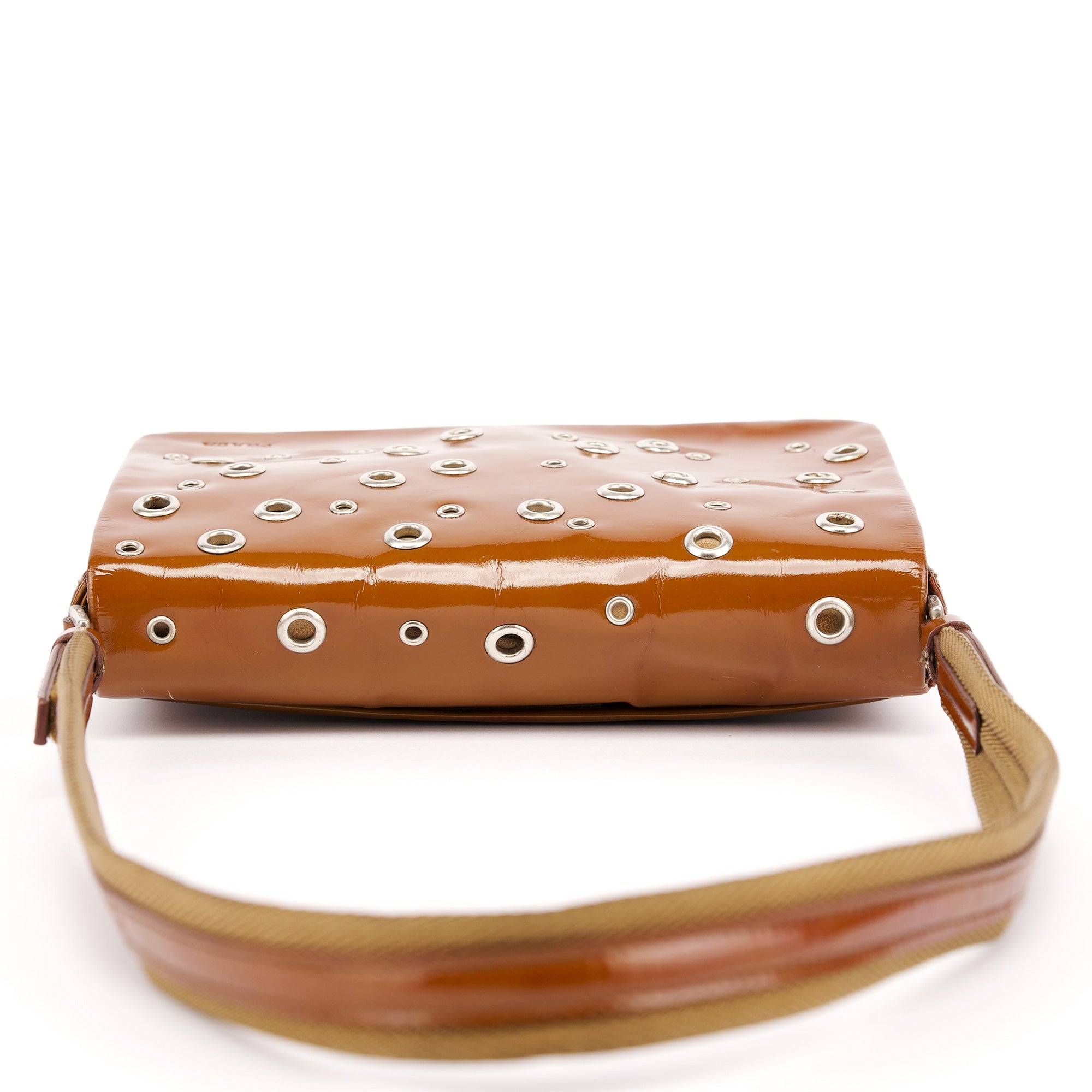 Prada Fall 1999 Brown Patent Leather Eyelet Shoulder Bag