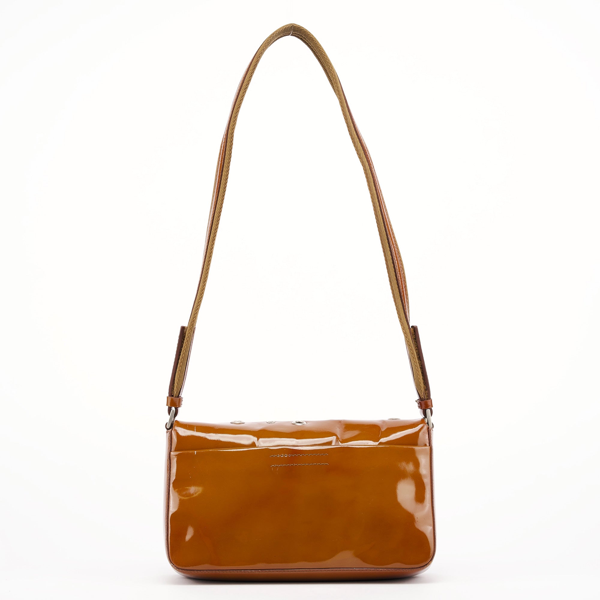 Prada Fall 1999 Brown Patent Leather Eyelet Shoulder Bag