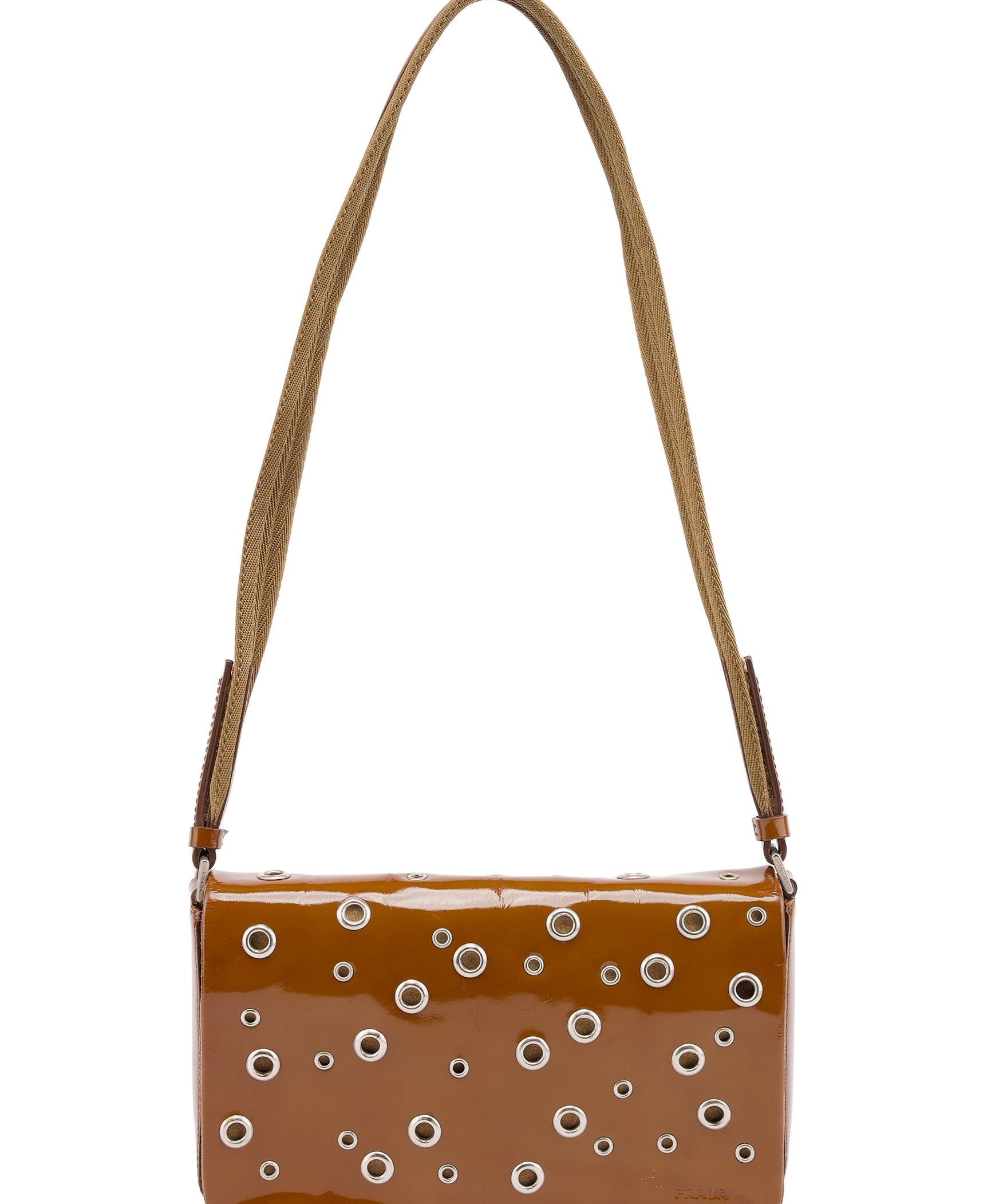 Prada Fall 1999 Brown Patent Leather Eyelet Shoulder Bag