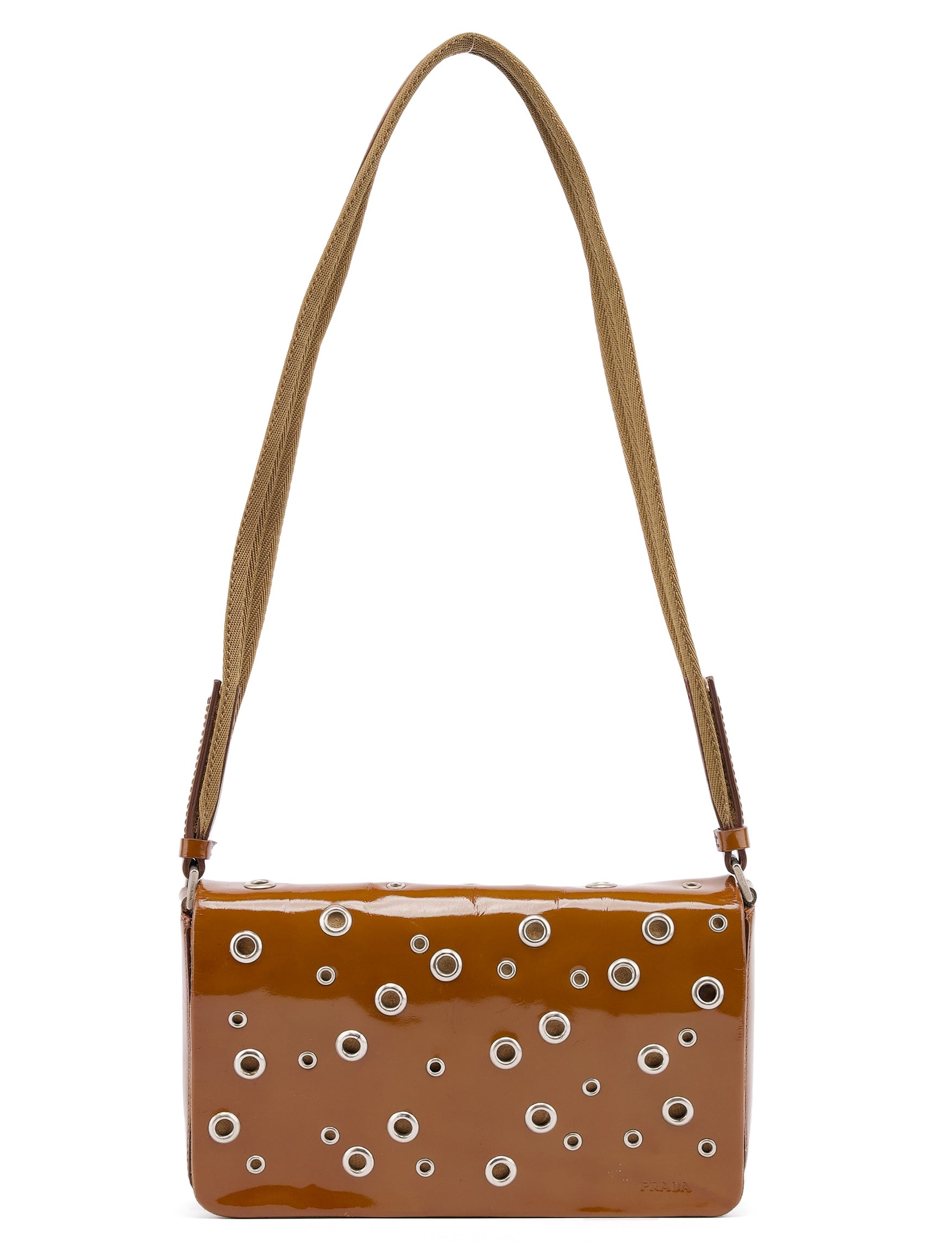 Prada Fall 1999 Brown Patent Leather Eyelet Shoulder Bag