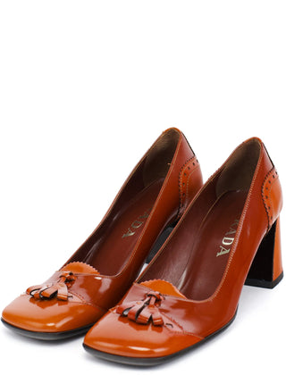 Prada Fall 1999 Orange Patent Leather Square Toe Heels 36
