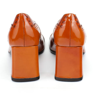 Prada Fall 1999 Orange Patent Leather Square Toe Heels 36