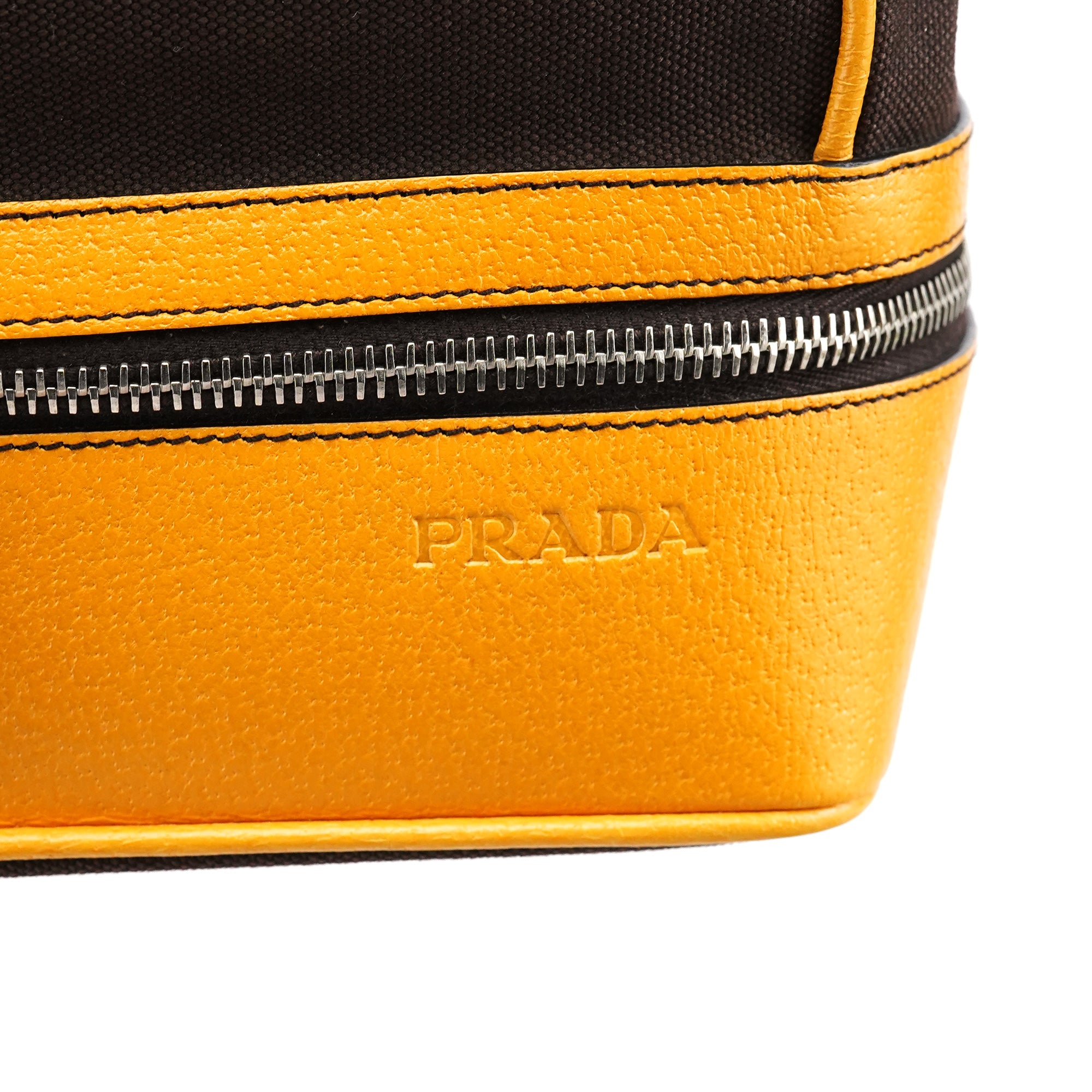 Prada Automne 2000 Sac à main en toile marron et orange
