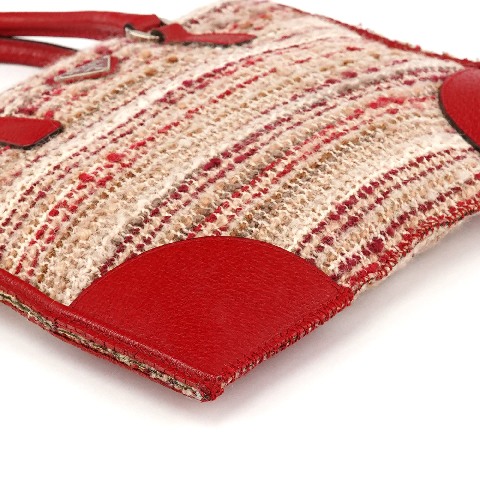 Prada Fall 2000 Red Beige English Wool Tweed Tote Bag