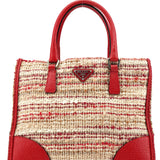 Prada Fall 2000 Red Beige English Wool Tweed Tote Bag