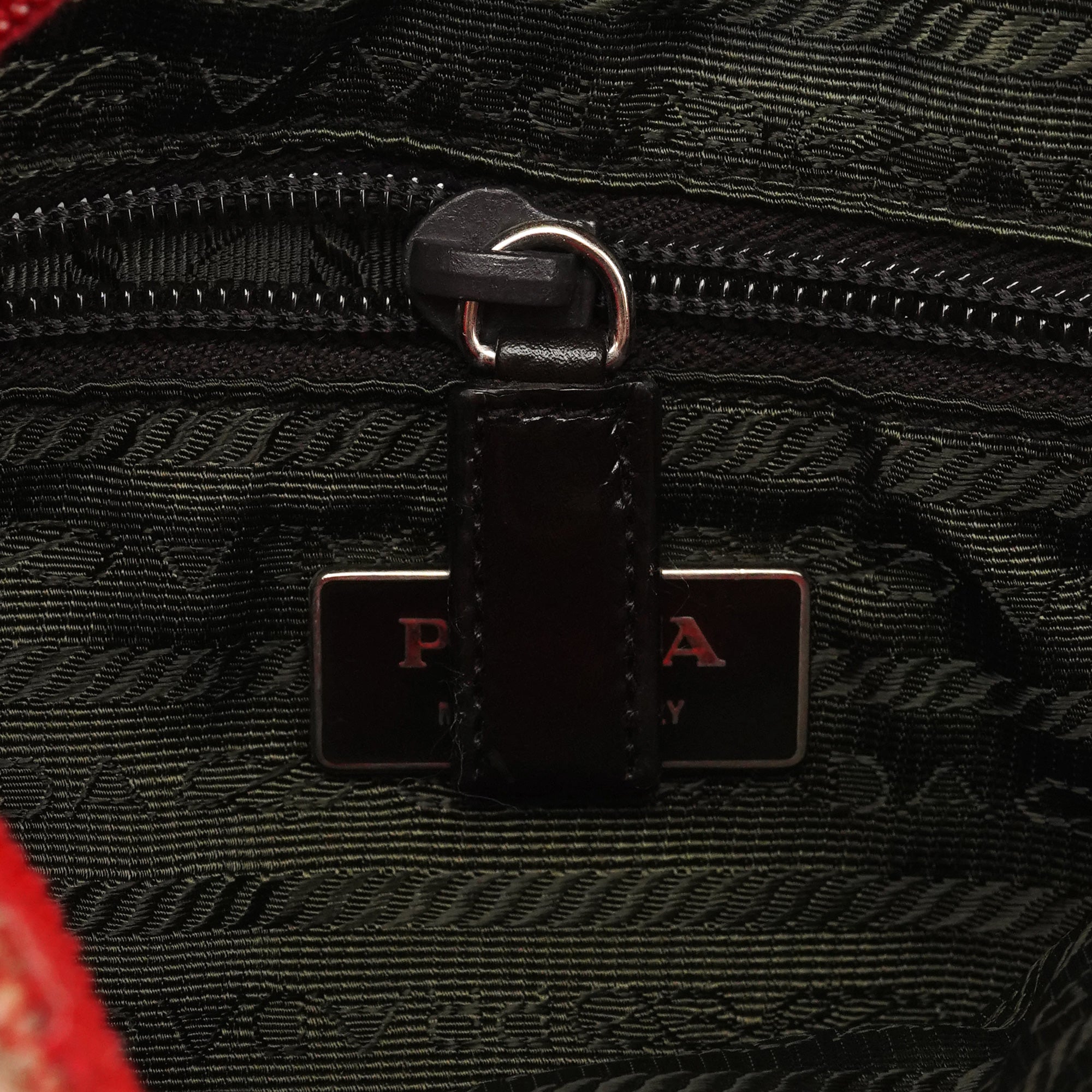 Prada Fall 2000 Red Beige English Wool Tweed Tote Bag
