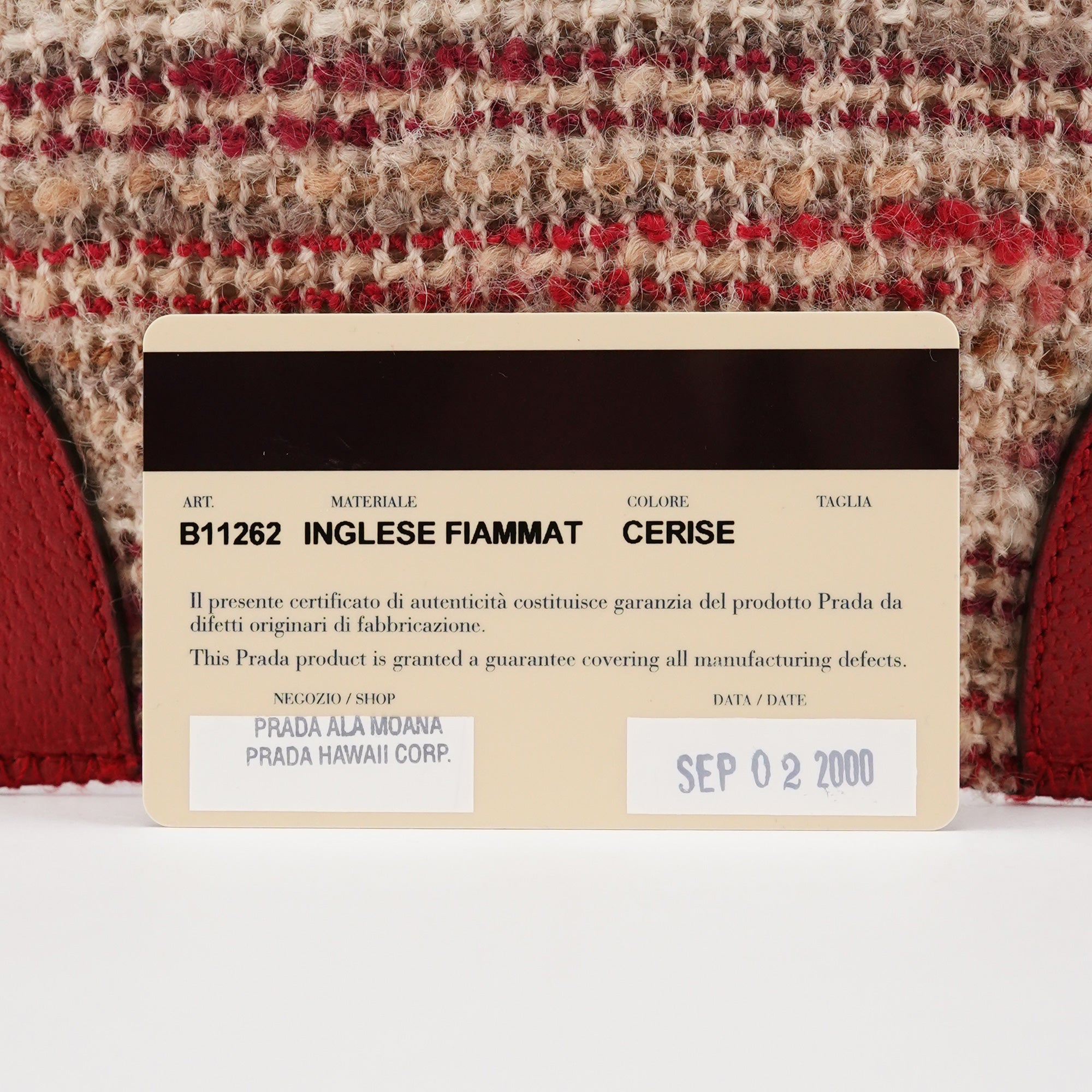 Prada Fall 2000 Red Beige English Wool Tweed Tote Bag