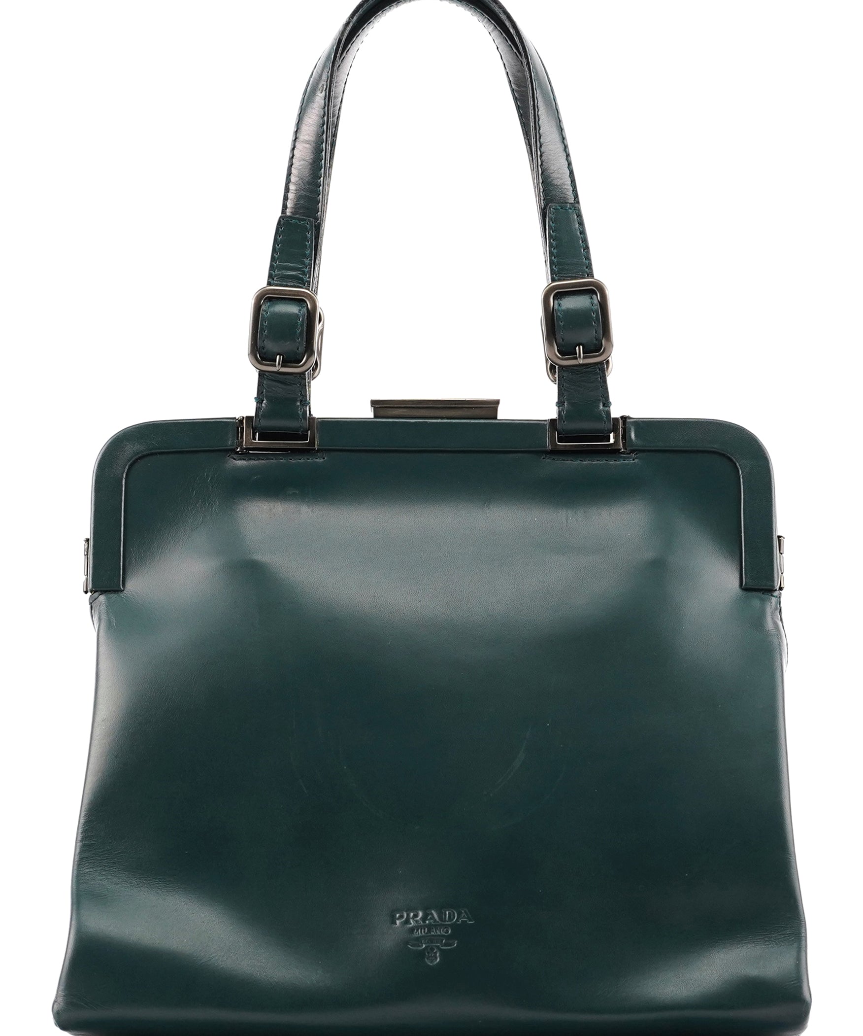 Prada Green Leather Clutch Tote Bag