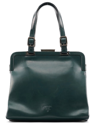 Prada Green Leather Clutch Tote Bag