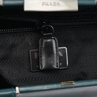 Prada Green Leather Clutch Tote Bag