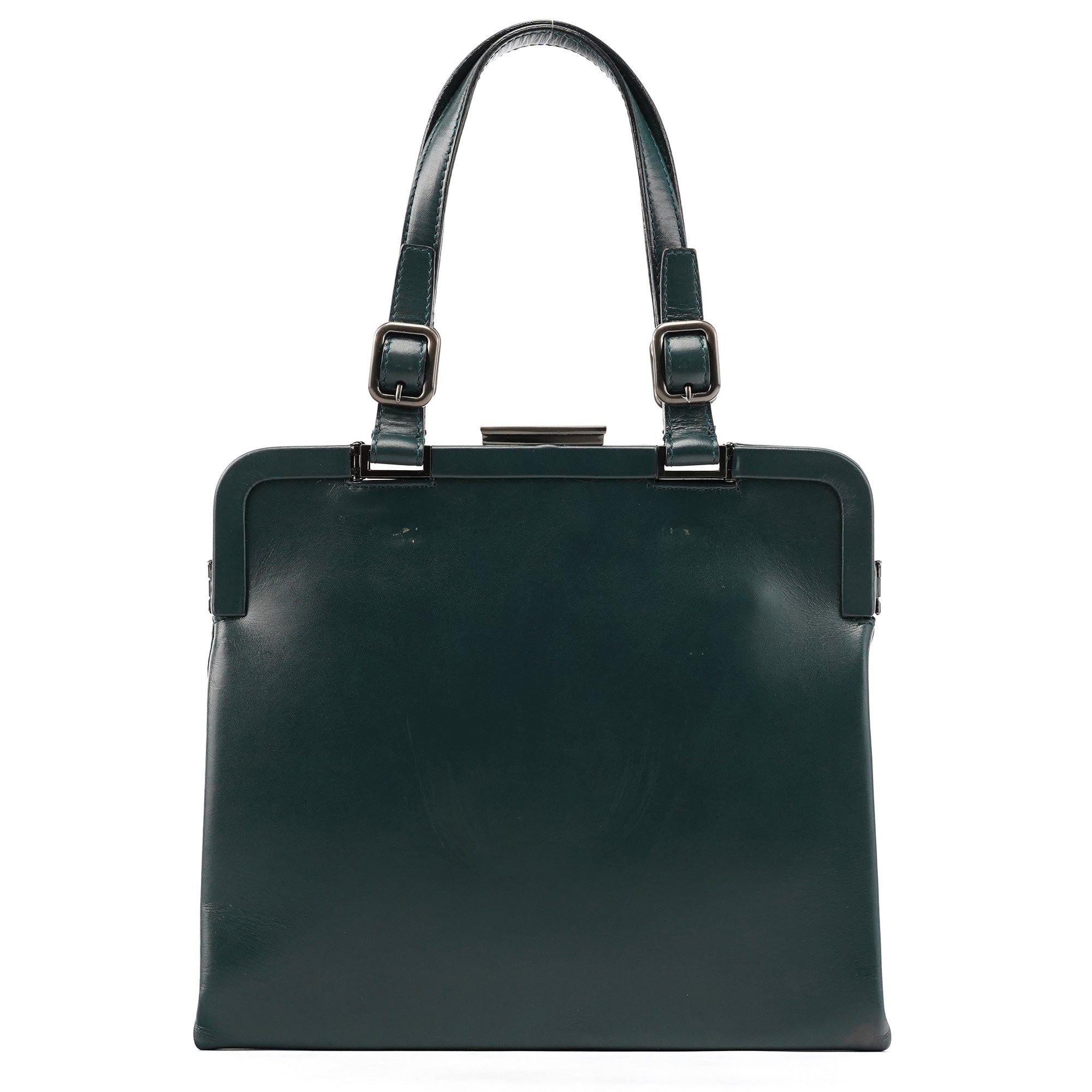 Prada Green Leather Clutch Tote Bag