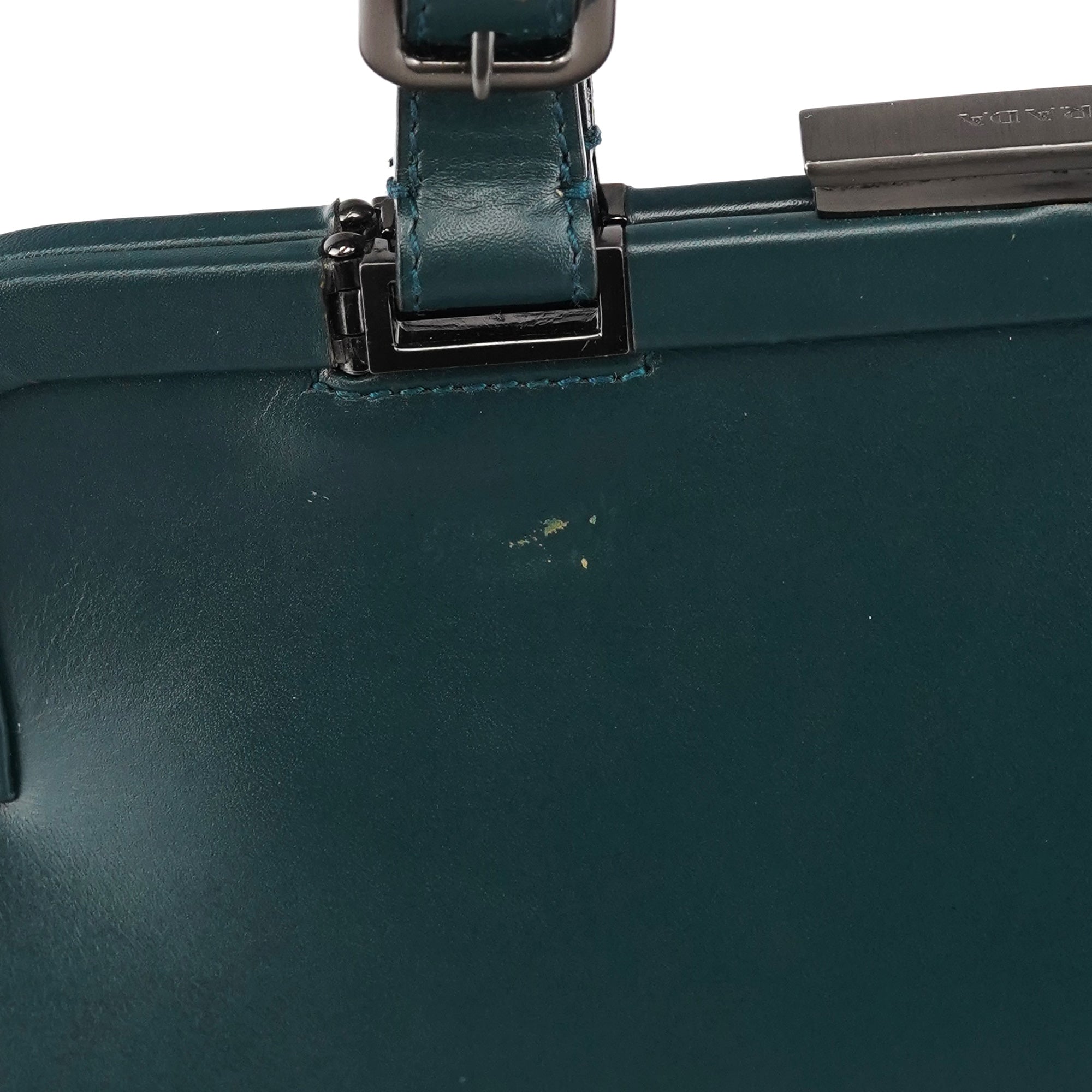 Prada Green Leather Clutch Tote Bag