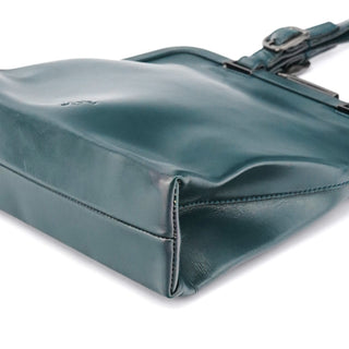 Prada Green Leather Clutch Tote Bag