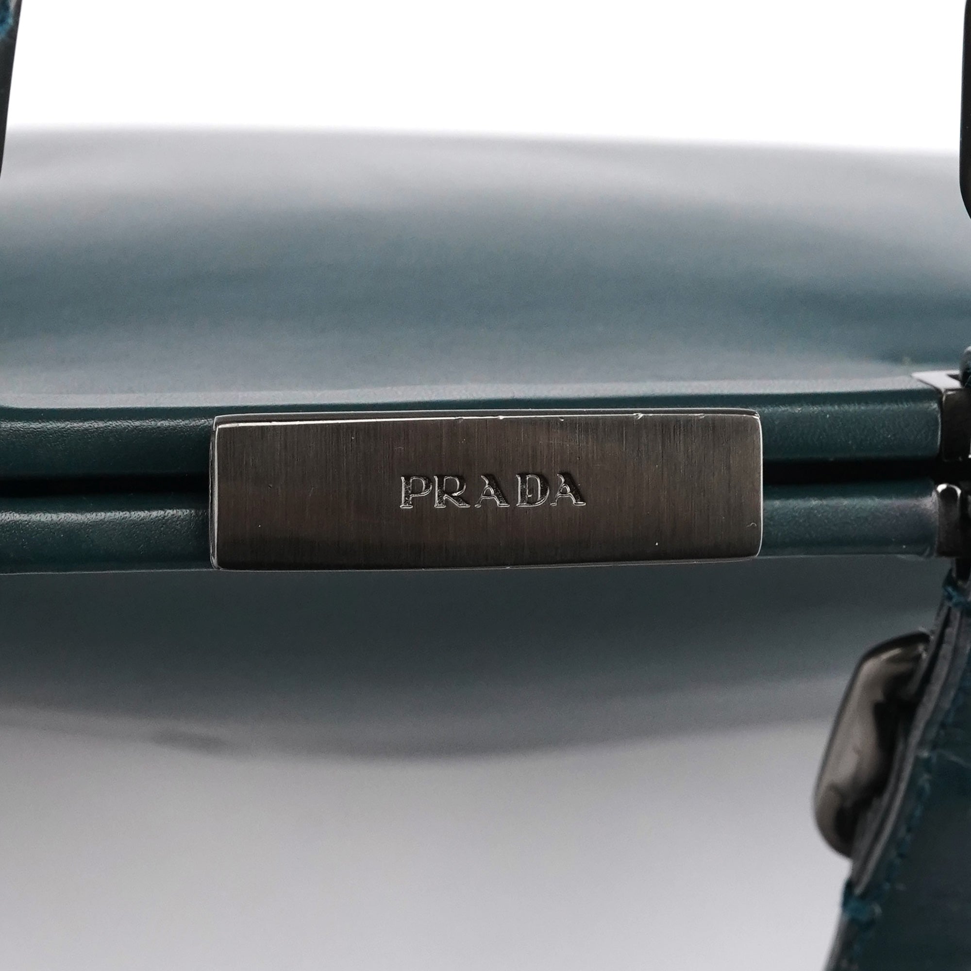 Prada Green Leather Clutch Tote Bag