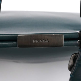 Prada Green Leather Clutch Tote Bag