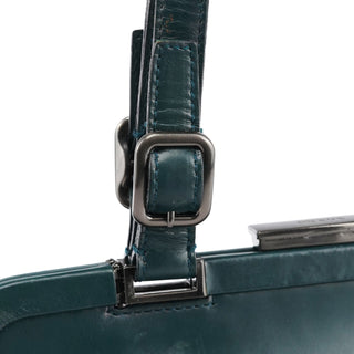 Prada Green Leather Clutch Tote Bag