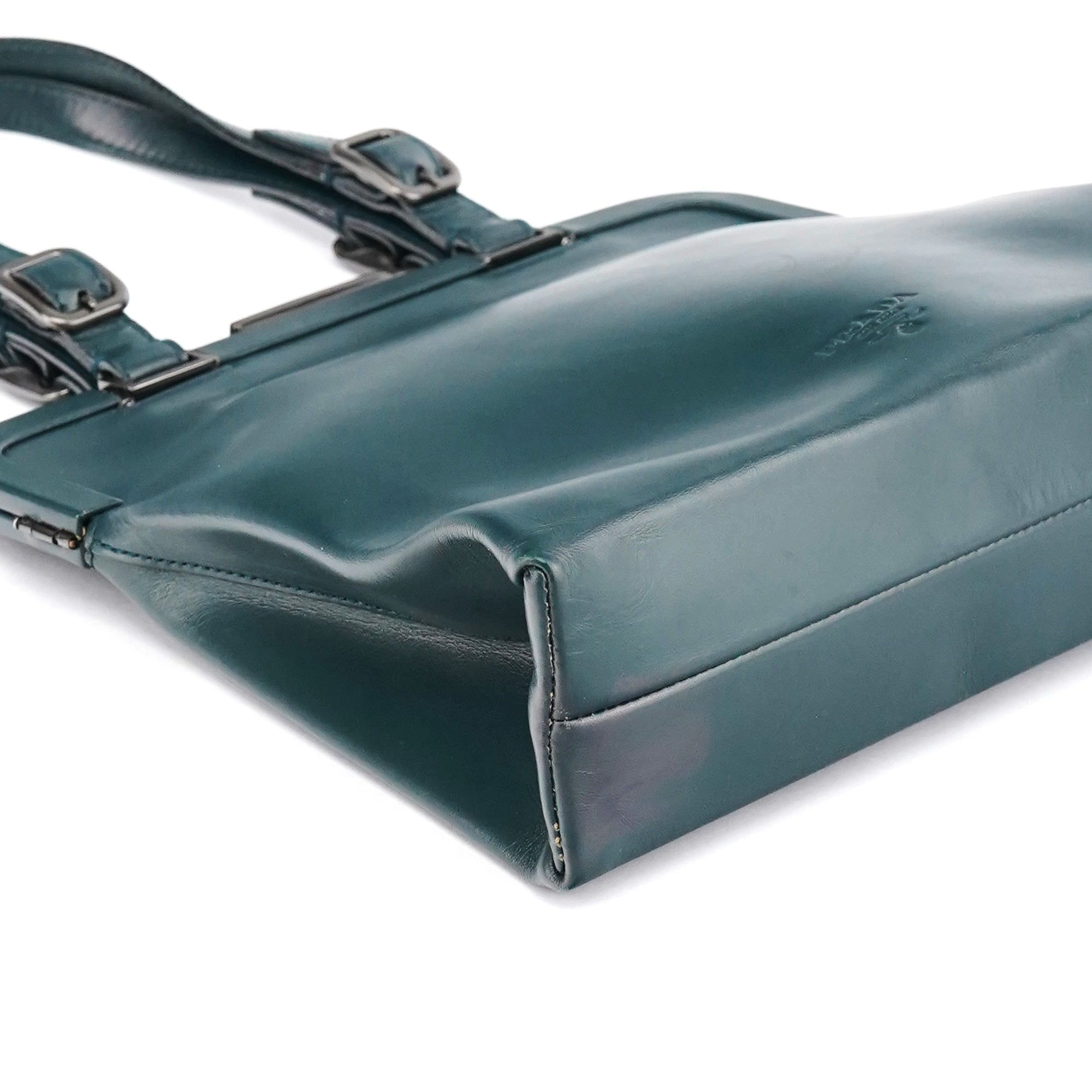 Prada Green Leather Clutch Tote Bag