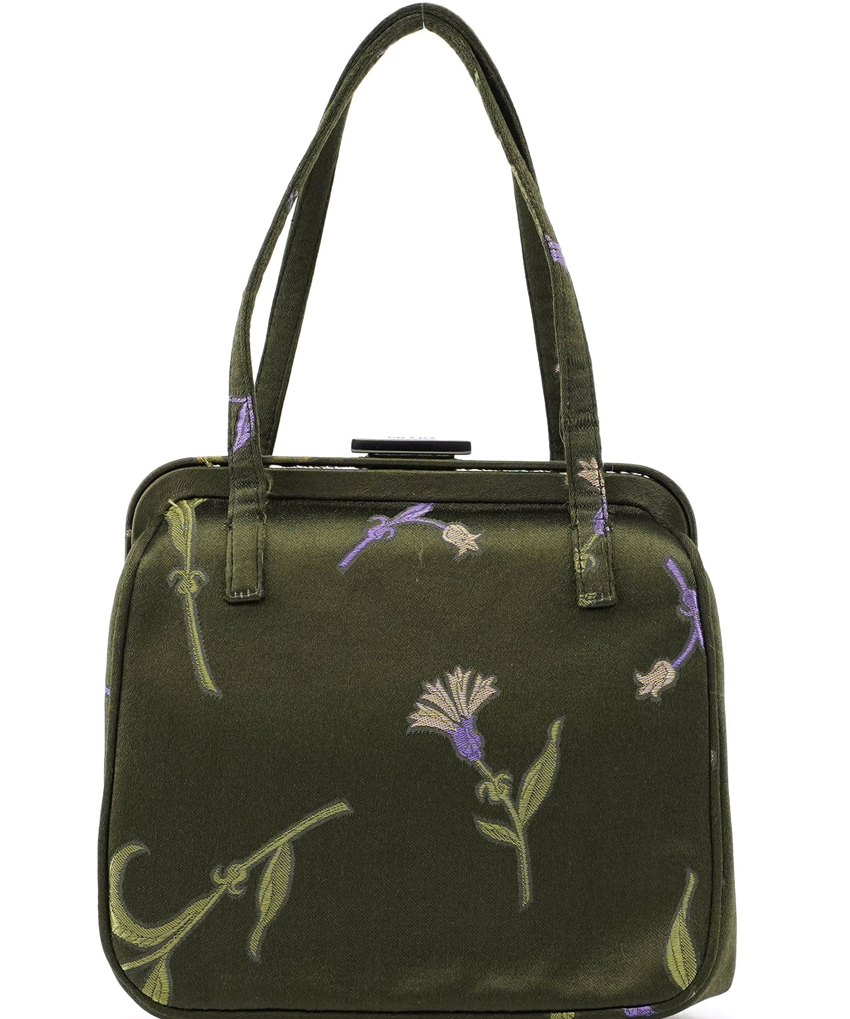 Prada Green Silk Floral Clutch Bag