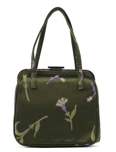 Prada Green Silk Floral Clutch Bag