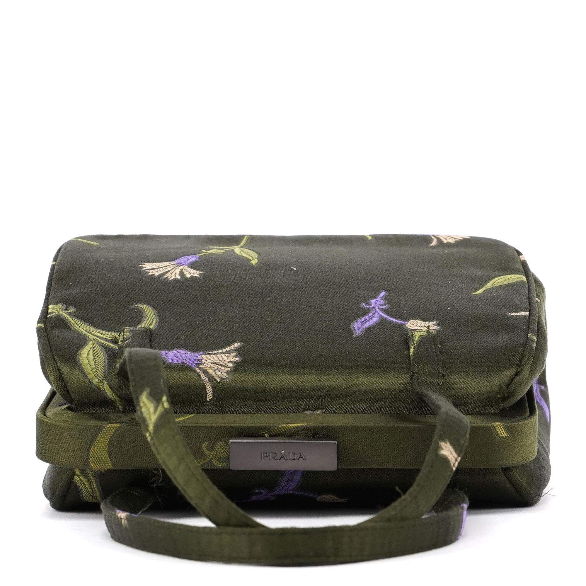 Prada Green Silk Floral Clutch Bag