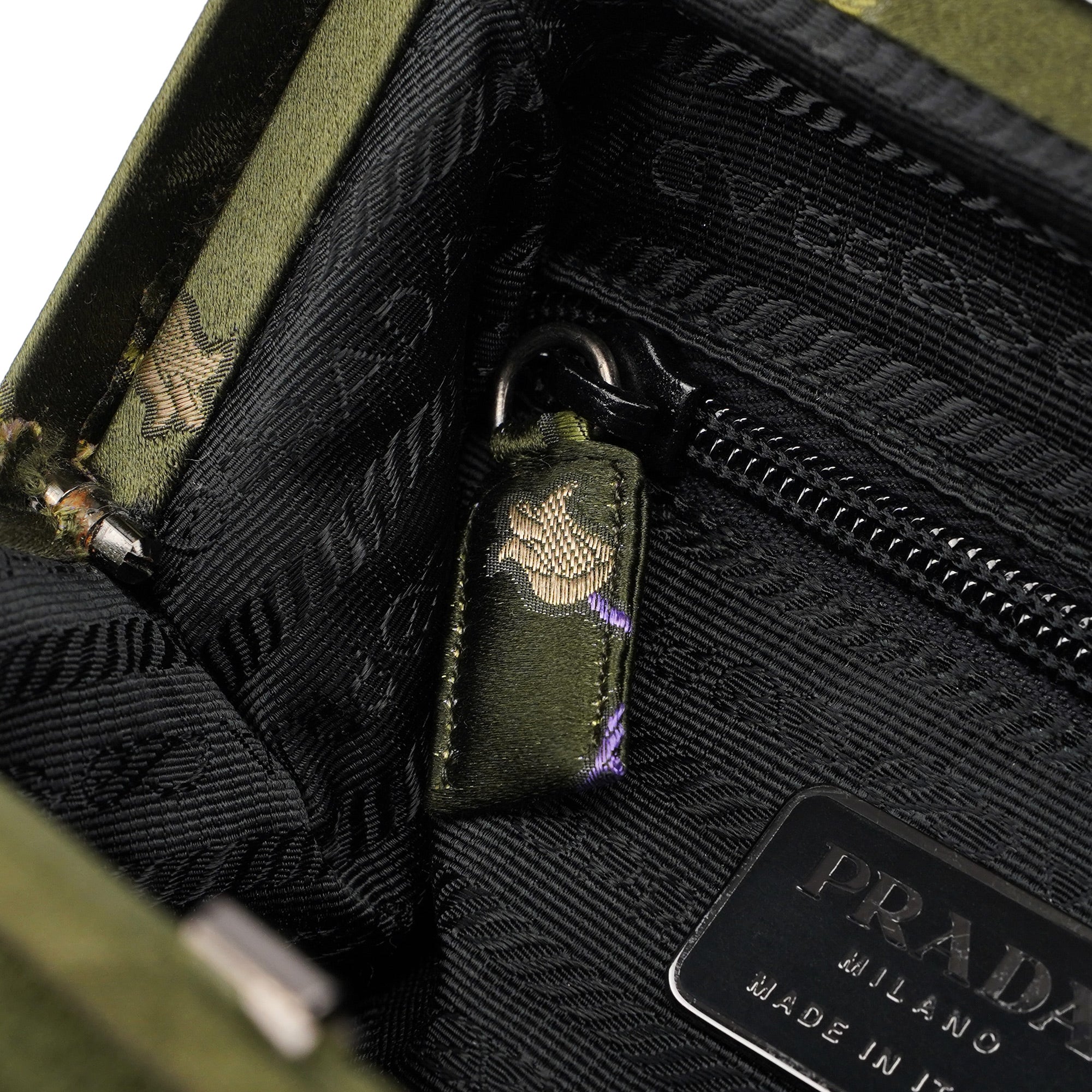 Prada Pochette en soie verte à motifs floraux