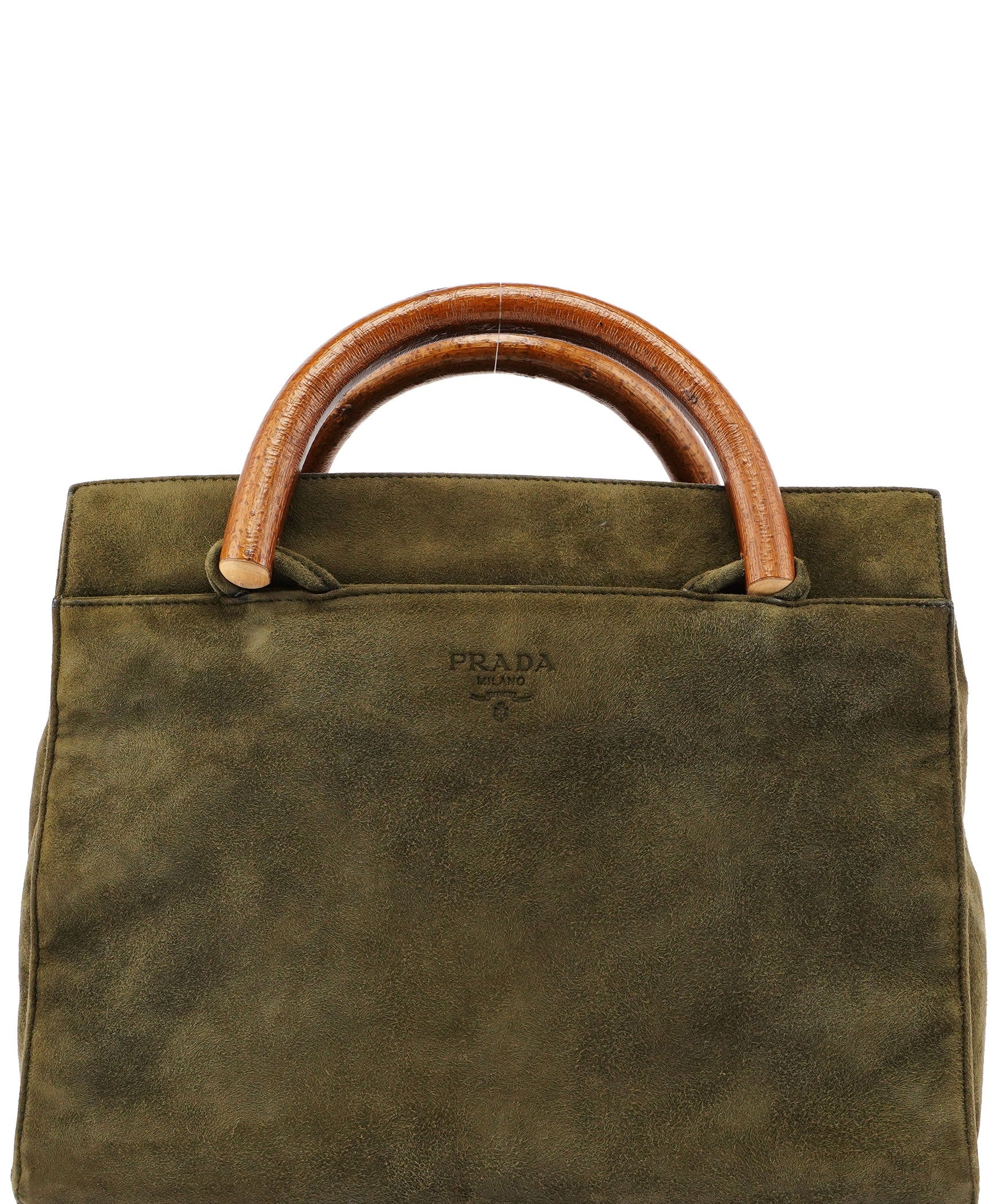 Prada Green Suede Wood Handle Bag