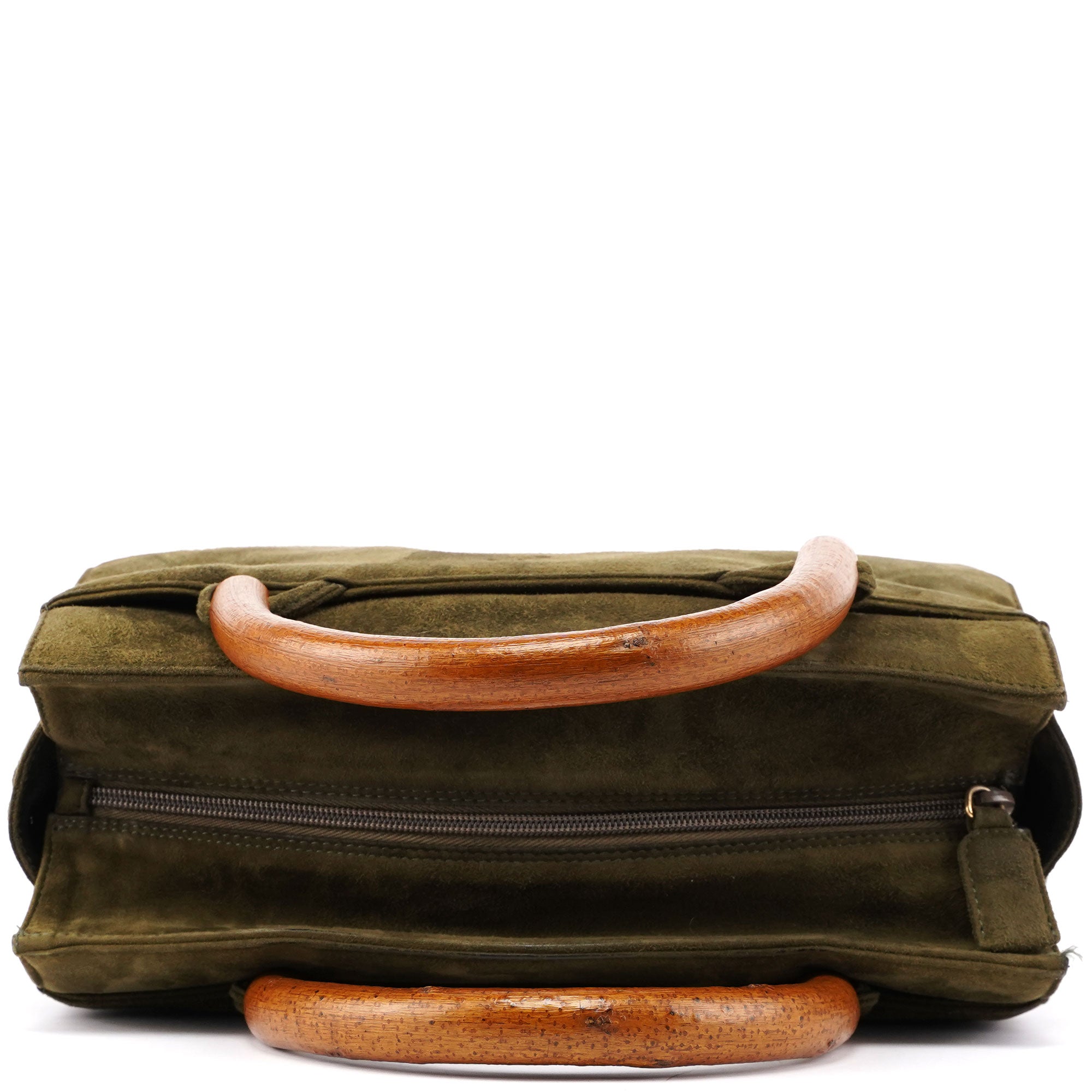Prada Sac en daim vert à anses en bois