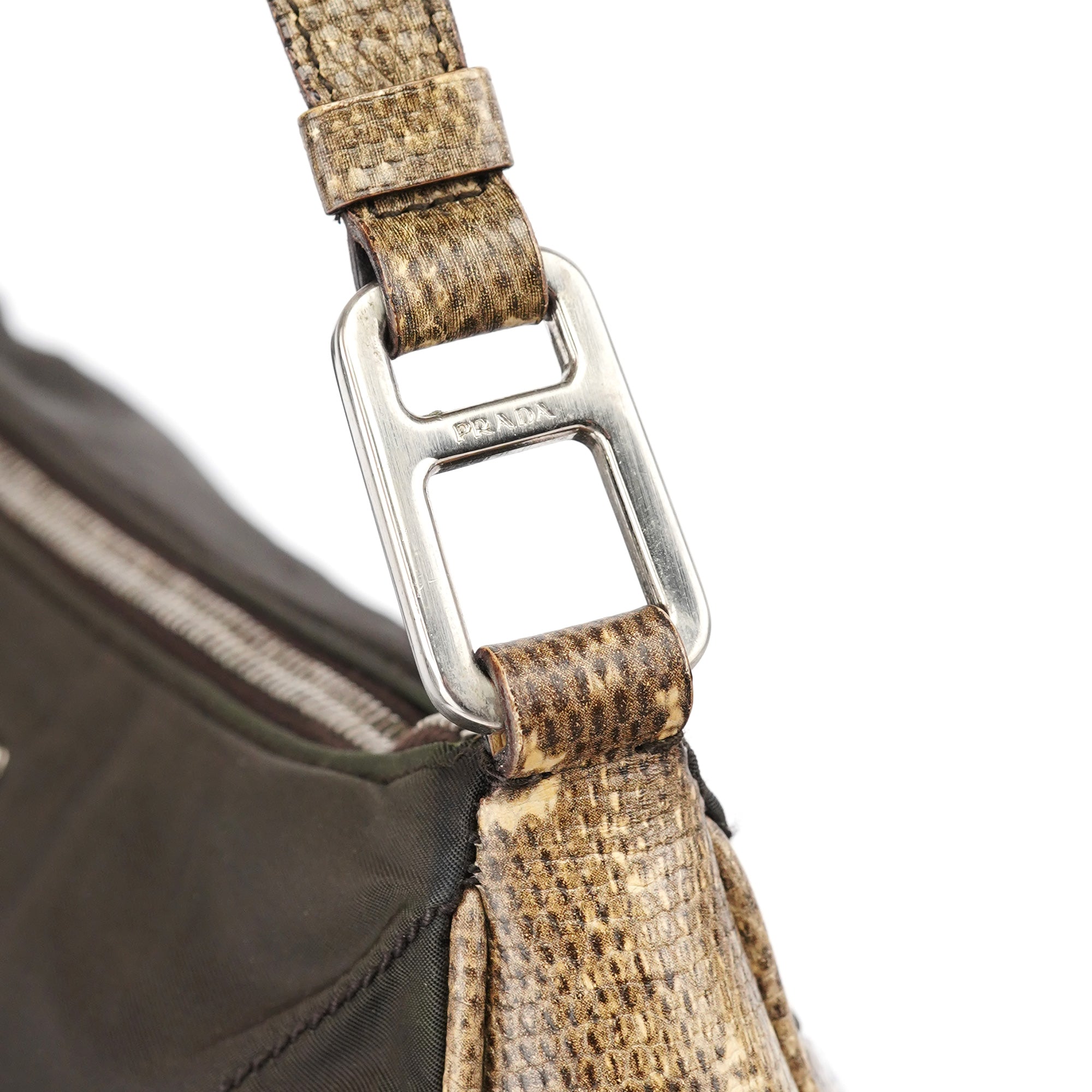 Prada Green Yellow Faux Python Hobo Bag