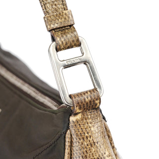 Prada Green Yellow Faux Python Hobo Bag