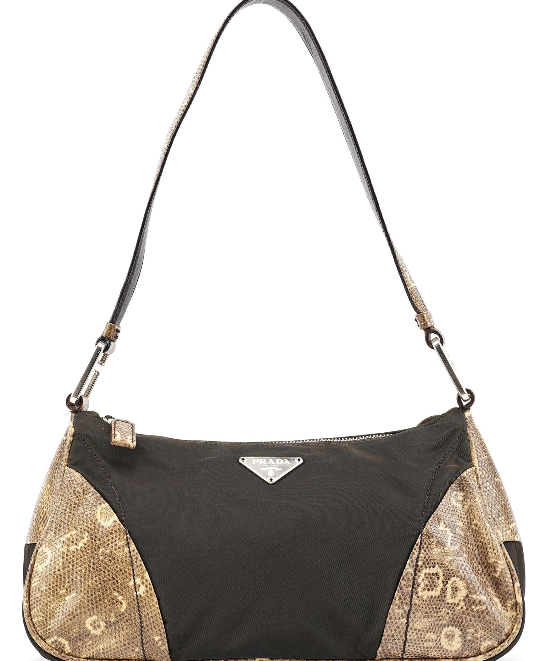 Prada Green Yellow Faux Python Hobo Bag