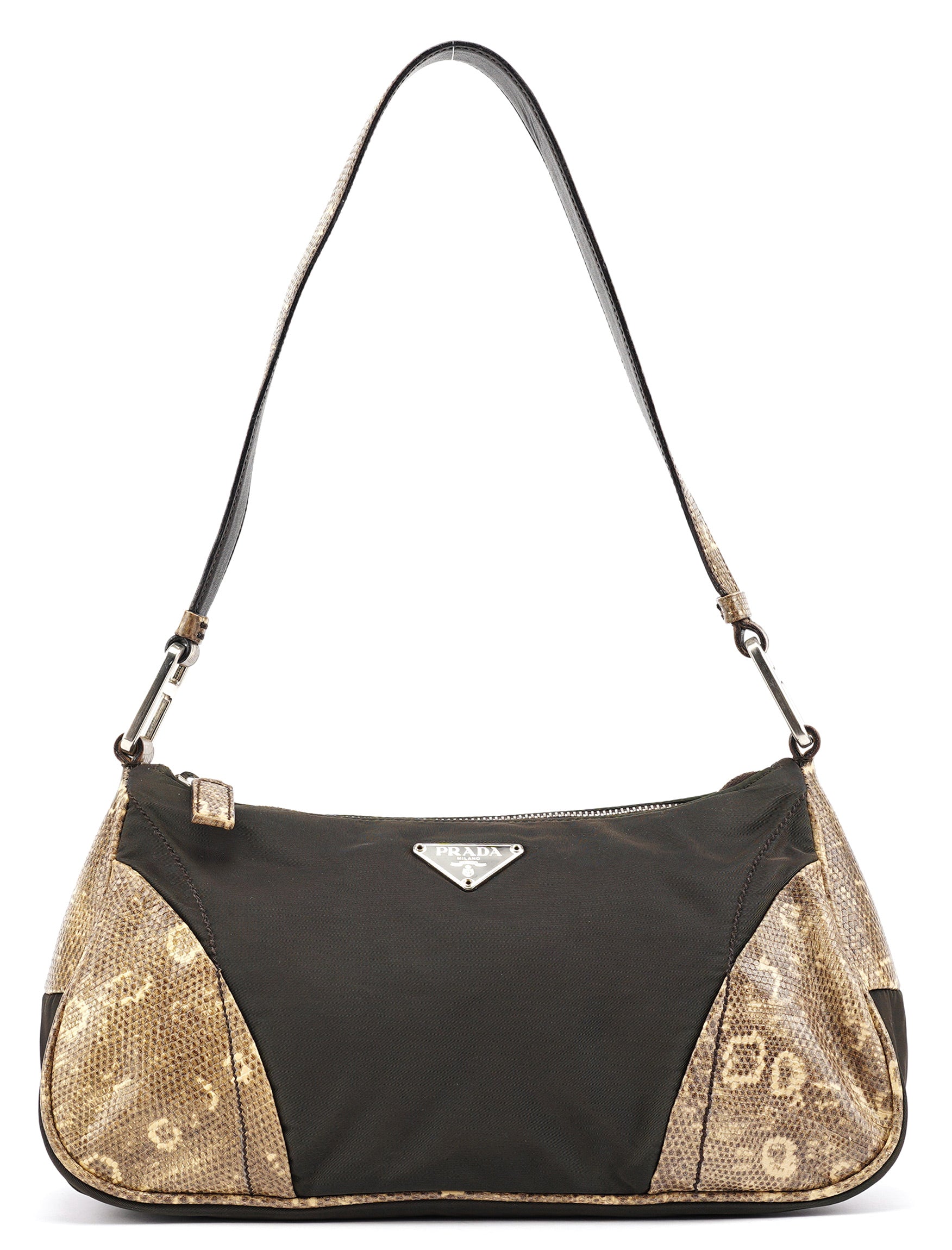 Prada Green Yellow Faux Python Hobo Bag