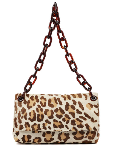 Prada 4941 Leopard Fur Plastic Chain Bag