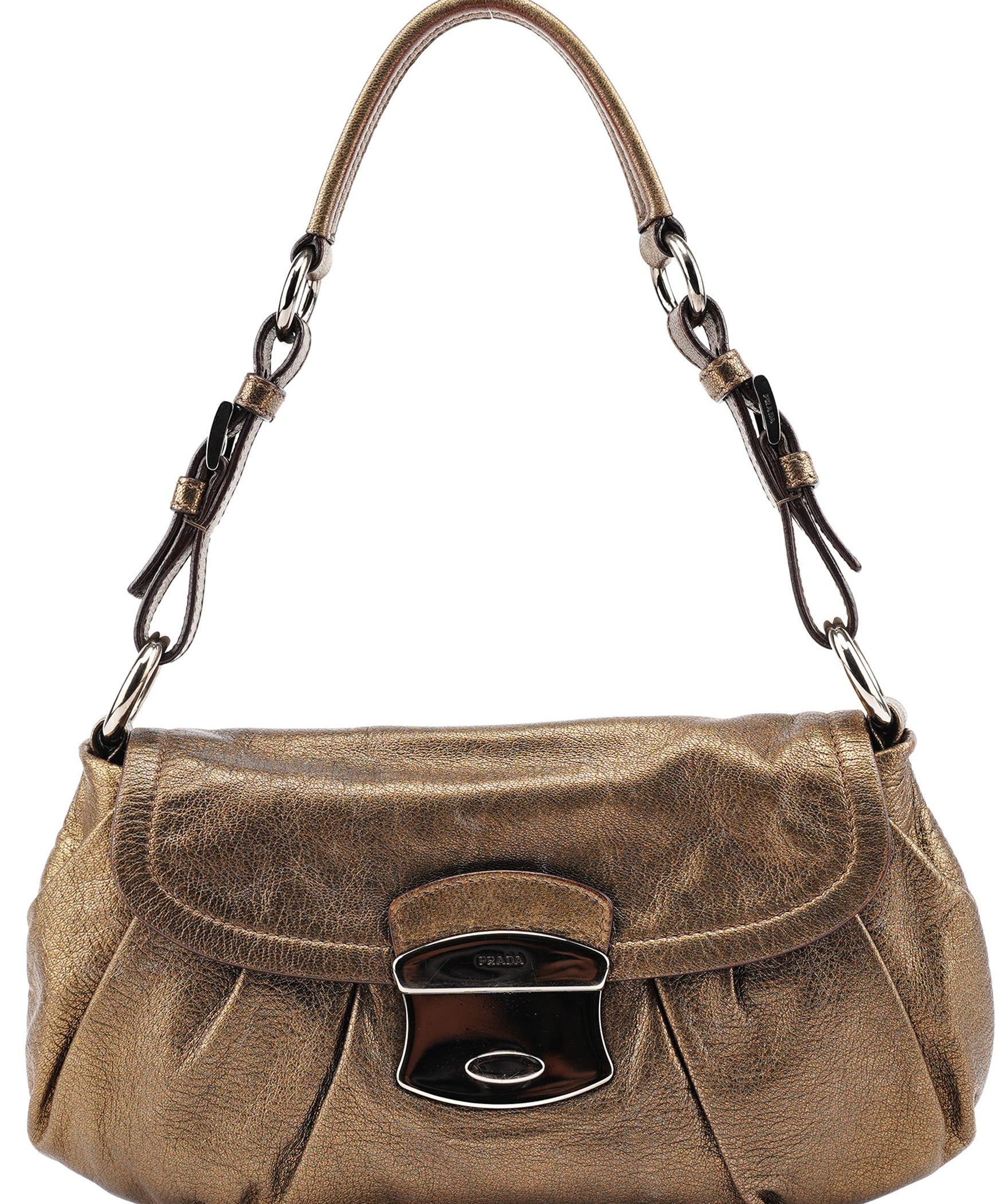 Prada Metallic Leather Hobo Shoulder Bag