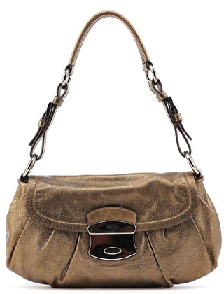 Prada Metallic Leather Hobo Shoulder Bag