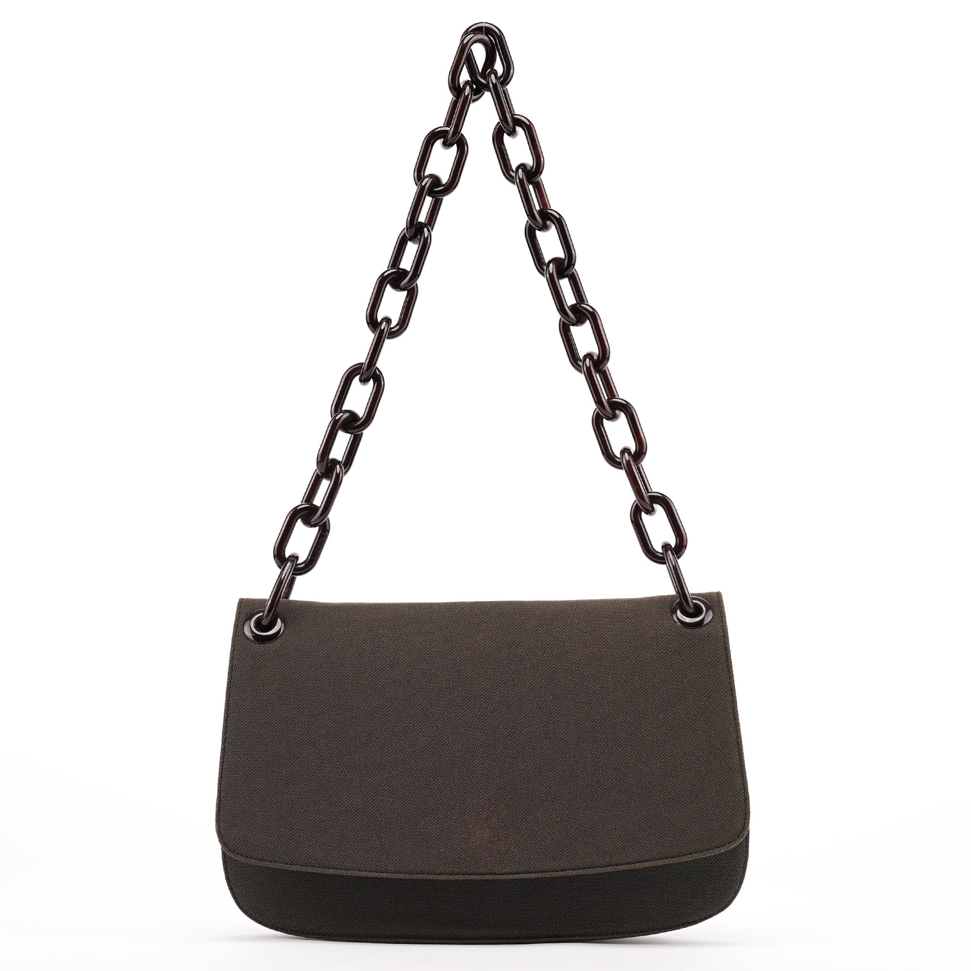Prada Tessuto Schultertasche mit Kette in Militärgrün