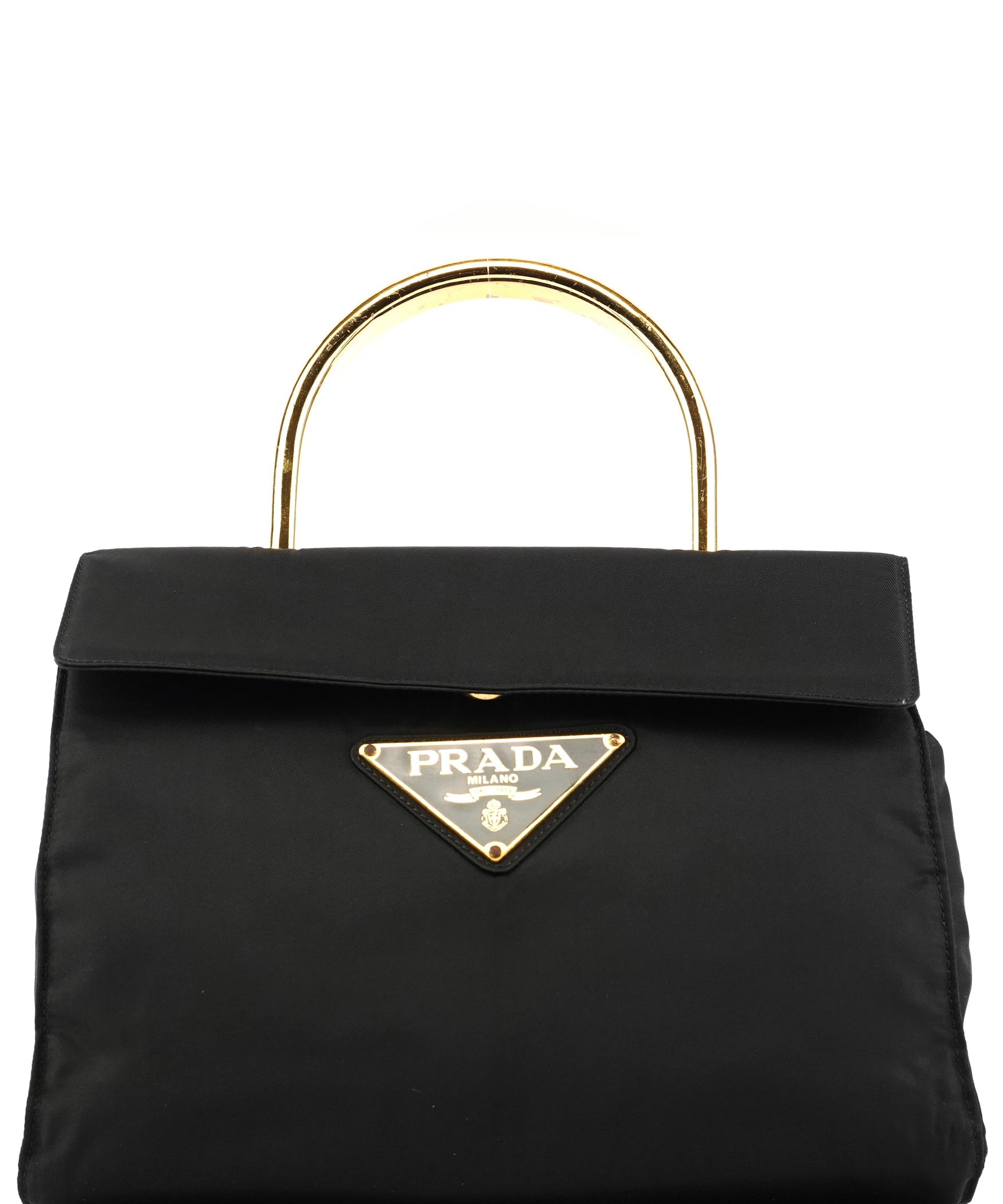 Prada Navy Gold Tessuto Metal Top Handle Bag