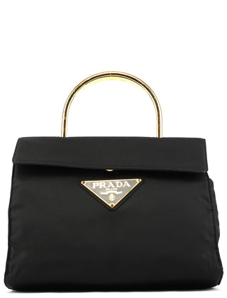 Prada Navy Gold Tessuto Metal Top Handle Bag