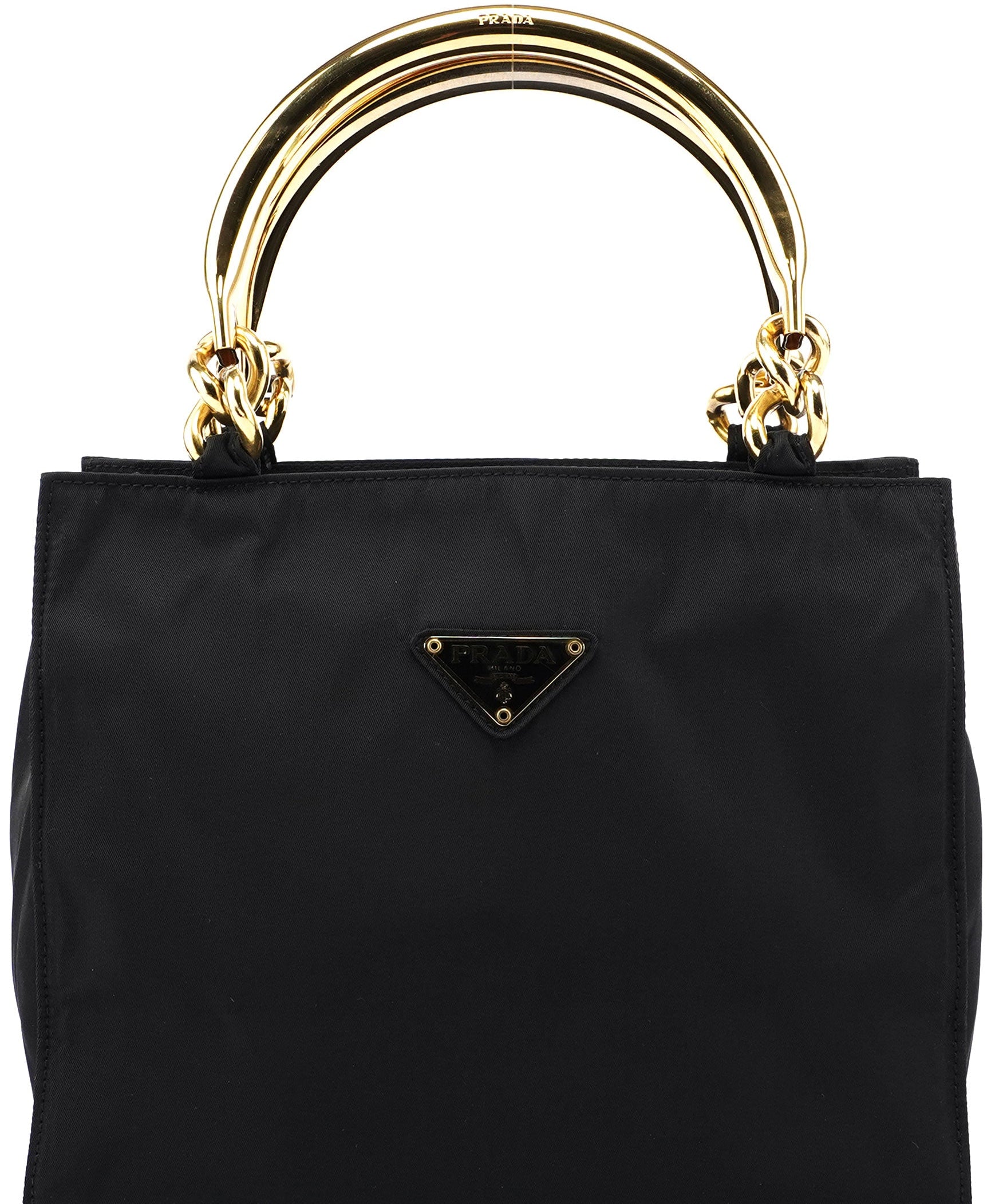 Prada Navy Gold Tessuto Metallo Tote