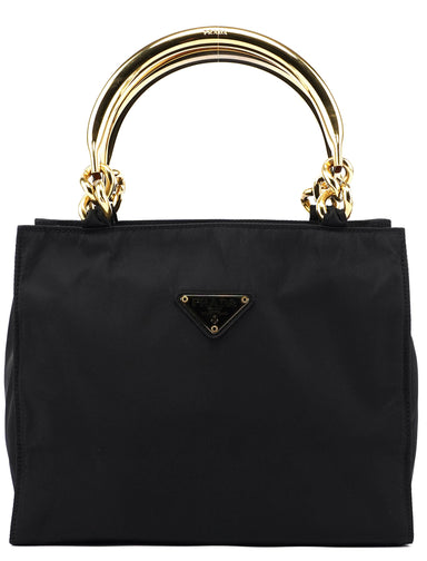 Prada Navy Gold Tessuto Metallo Tote