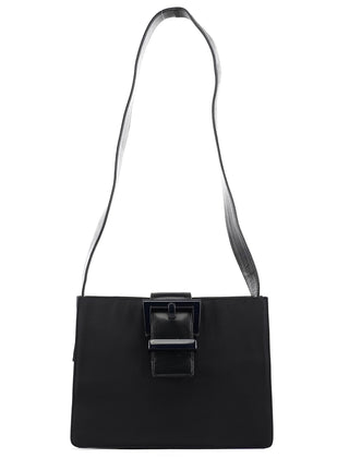 Prada Navy Nappa Trend Nylon Buckle Shoulder Bag