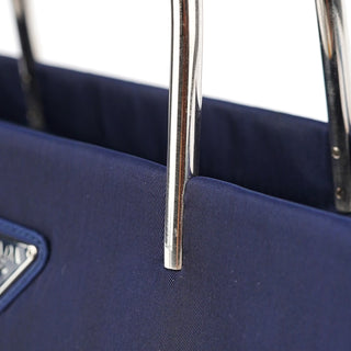 Prada Navy Tessuto Metal Tote Bag