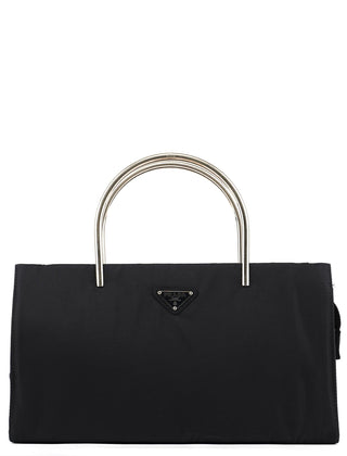 Prada Navy Tessuto Metal Tote Bag