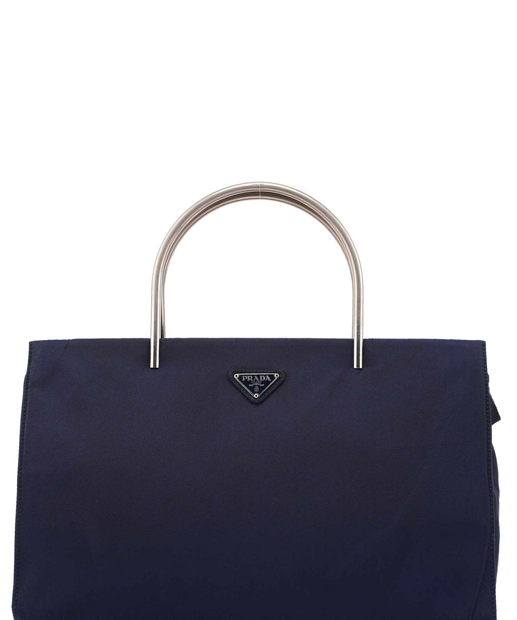 Prada Navy Tessuto Metal Tote Bag