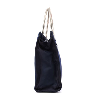 Prada Navy Tessuto Metal Tote Bag