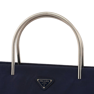 Prada Navy Tessuto Metal Tote Bag